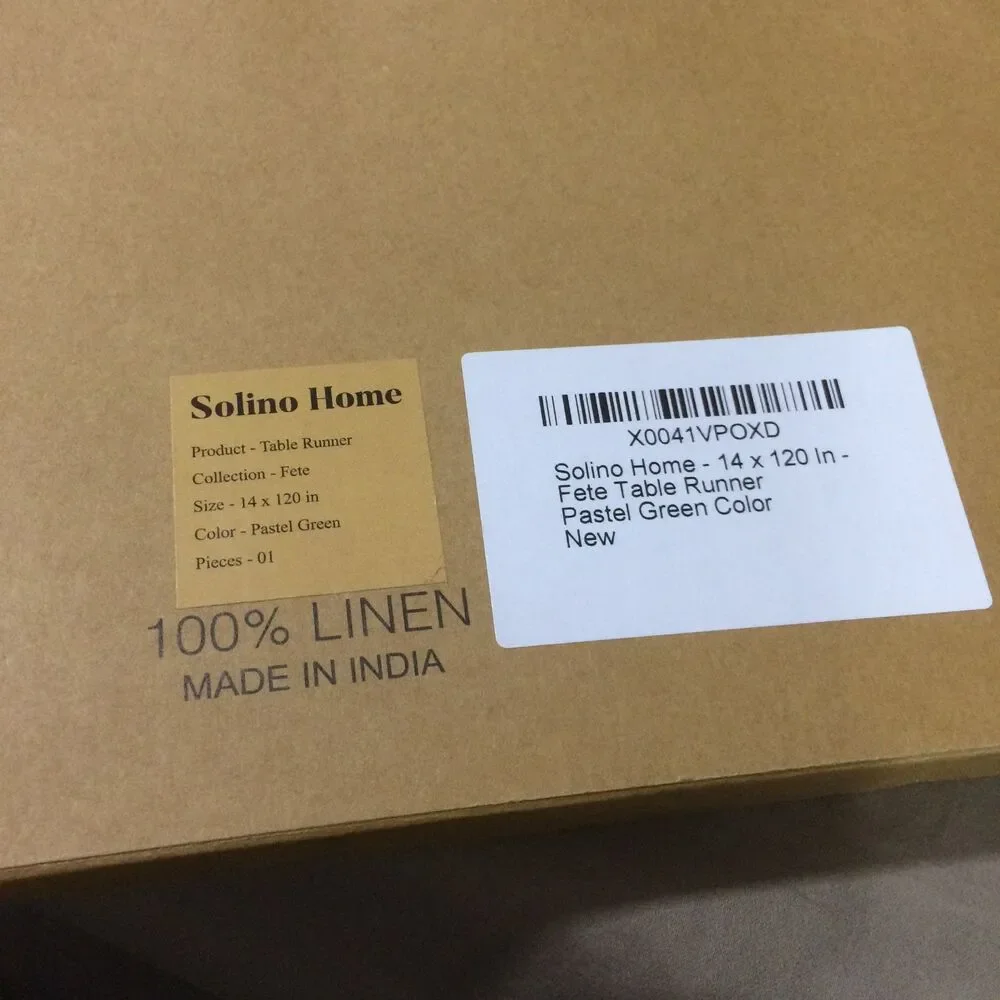 Solino Home Fete Pure Linen Table Runner 14x120 Pastel Green New In Box